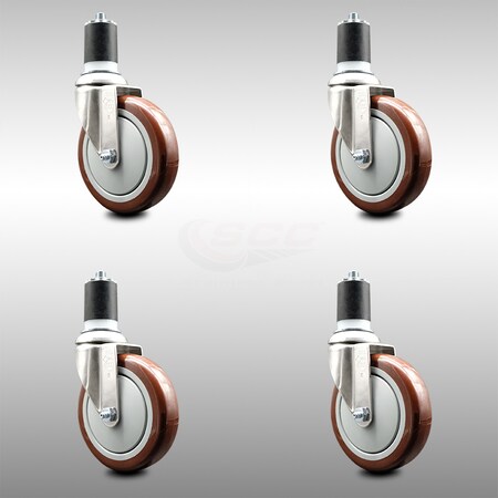 Service Caster 5 Inch 316SS Maroon Polyurethane Swivel 1-7/8 Inch Expanding Stem Caster Set SCC SCC-SS316EX20S514-PPUB-MRN-178-4